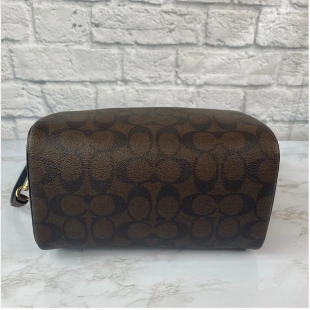 Coach Brown Signature Canvas Satchel with Leopard Accent
